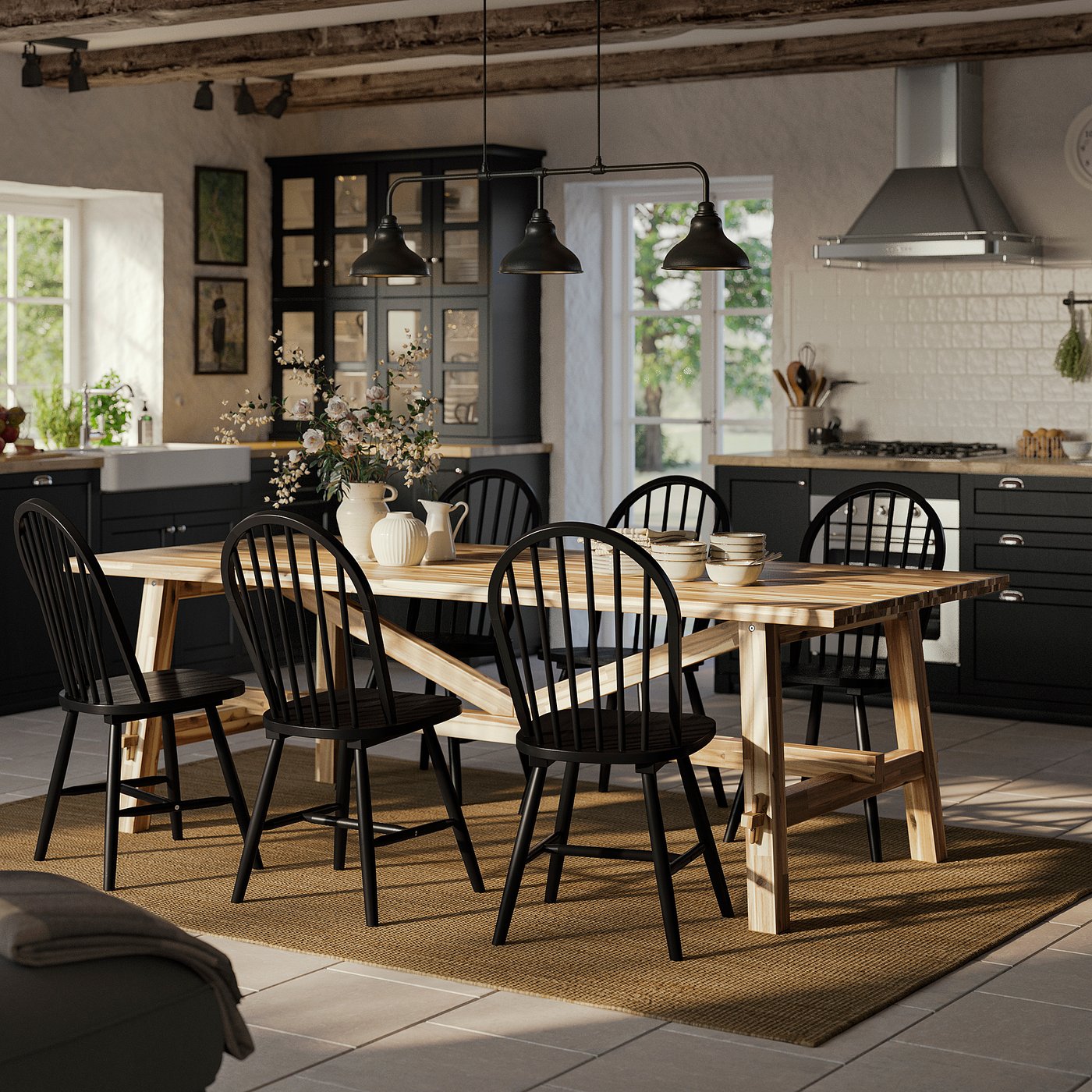 IKEA SKOGSTA / bord och 6 stolar, akacia/svart, 235 cm