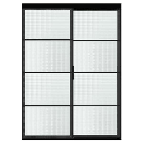 SKYTTA / LUNDBRÄSMA Skjutdörrskombination, svart/rutmönstrat glas, 152x205 cm