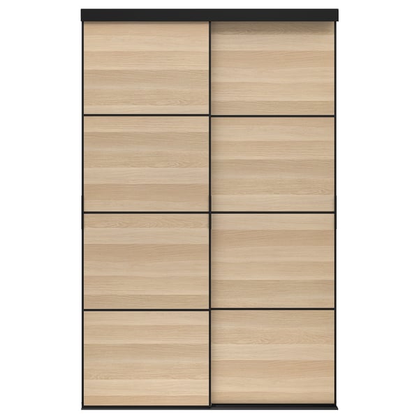 SKYTTA / MEHAMN Skjutdörrskombination - svart/dubbelsidig vitlaserad ekeffekt 152x240 cm