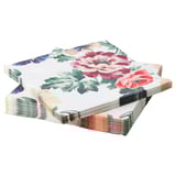 Bunt av färgglada blommiga mönstrade pappersservetter, vit bakgrund, treskiktsdesign.