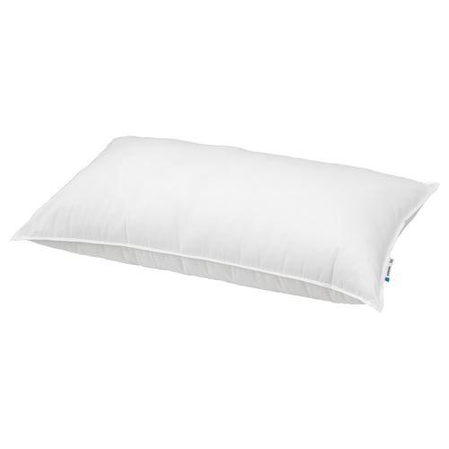 Vit SMÅSPORRE-kudde: mjuk, fast, bomull och återvunnen polyester, för personer som sover på sidan/ryggen.