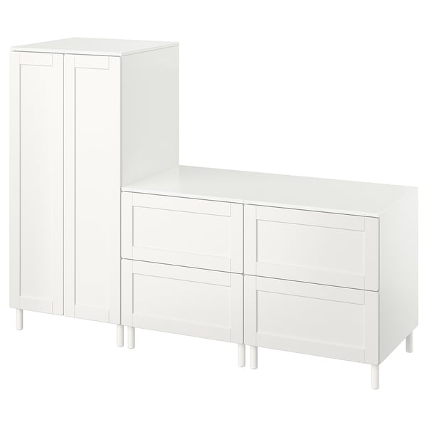 SMÅSTAD / PLATSA Garderob - vit med ram/med 2 byråer 180x57x133 cm