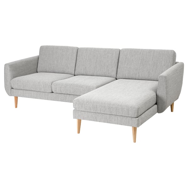 SMEDSTORP 3-sitssoffa med schäslong - Viarp/beige/brun ek
