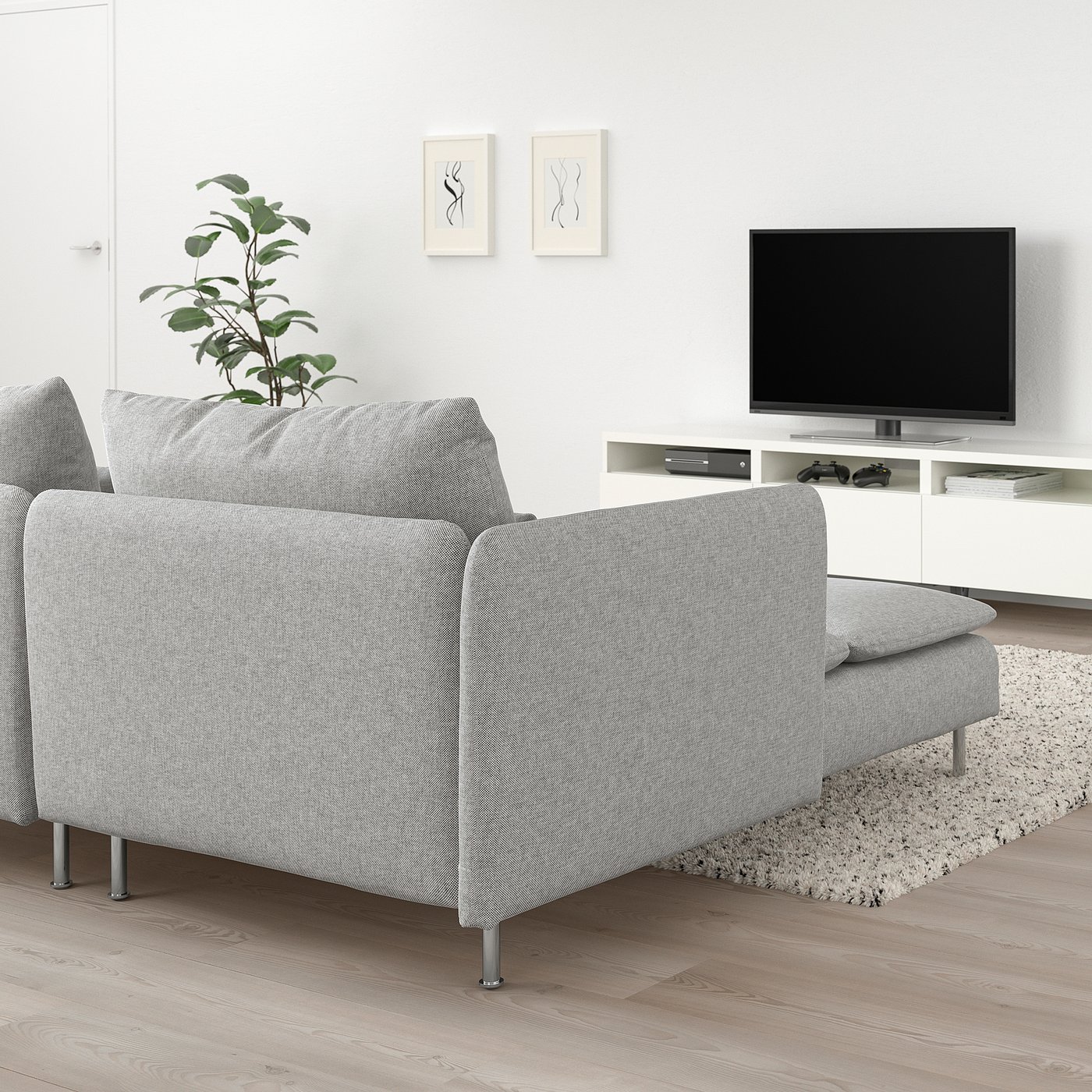 IKEA SÖDERHAMN 2-sitssoffa, med schäslong armstöd/tallmyra vit/svart