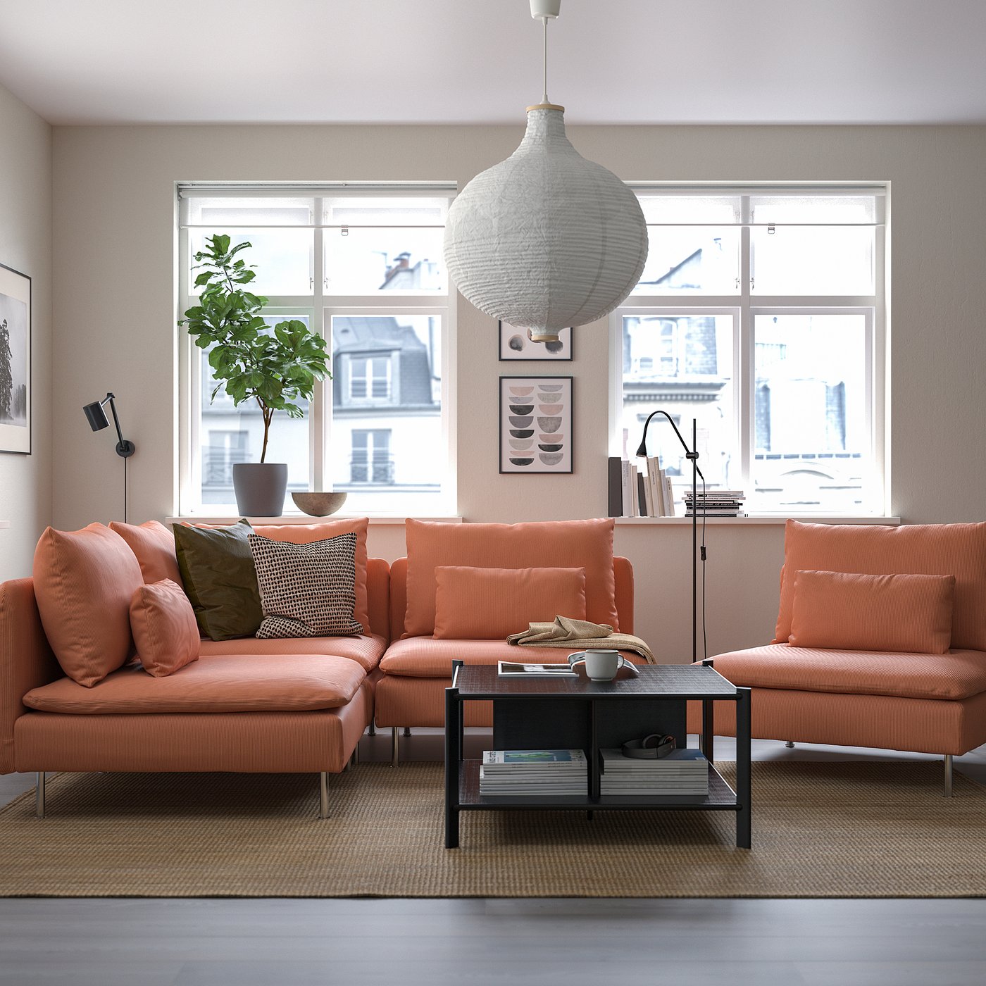 IKEA SÖDERHAMN hörnsoffa, 3-sits, kelinge rostbrun