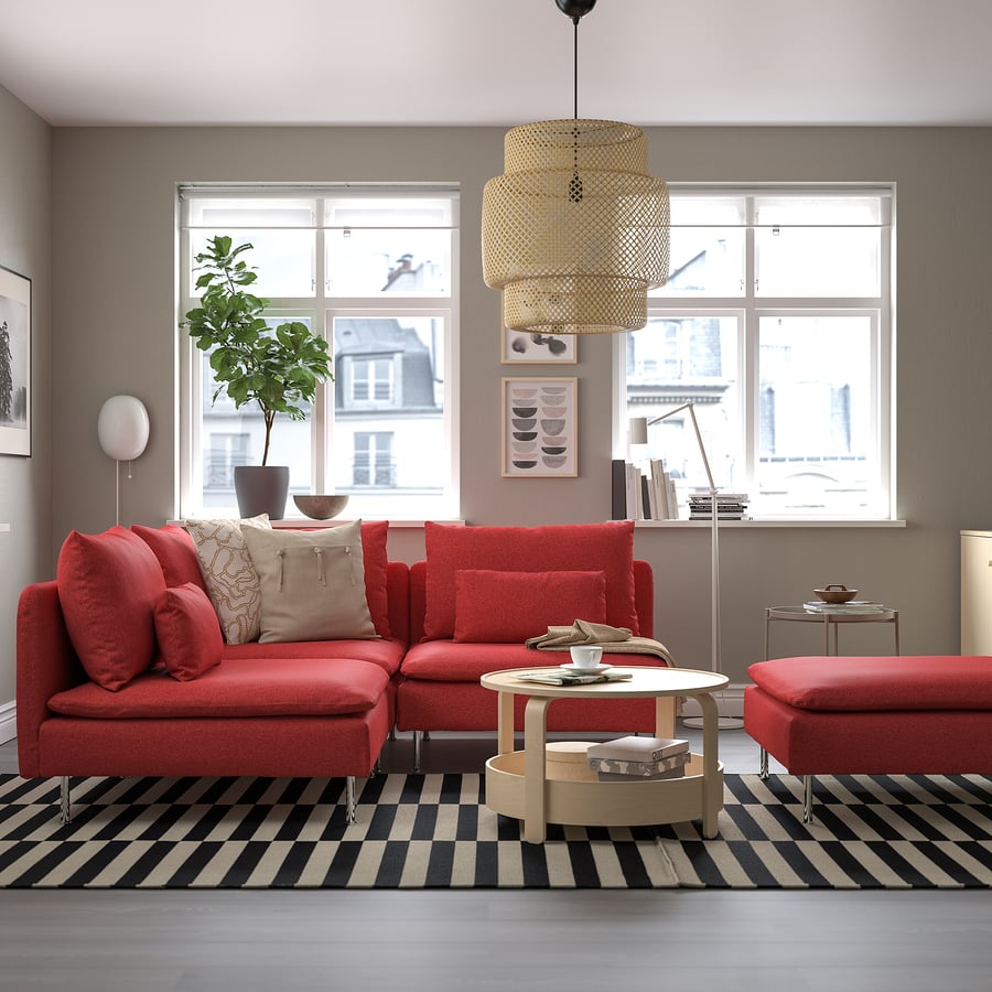 SÖDERHAMN hörnsoffa, 3-sits, Tonerud röd - IKEA