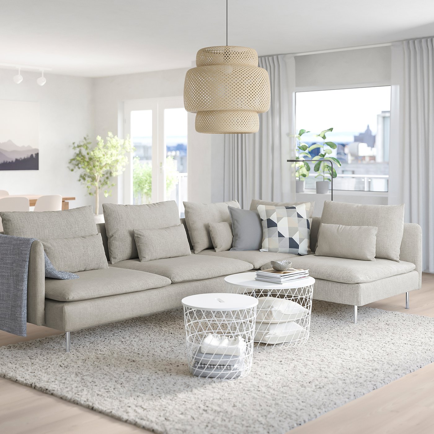 IKEA SÖDERHAMN hörnsoffa, 4-sits, med öppet slut/viarp beige/brun