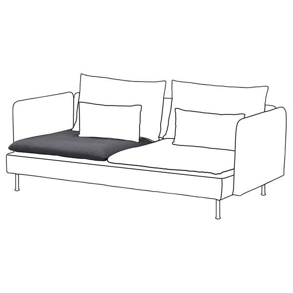 SÖDERHAMN soffa: vit, modern, rena linjer, tre kuddar, minimalistisk.