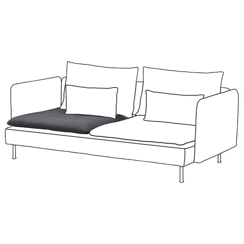 SÖDERHAMN soffa: vit, modern, rena linjer, tre kuddar, minimalistisk.
