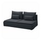 Svart modern l-formad soffa med två sittdynor, mjukt tygöverdrag, ren minimalistisk design.