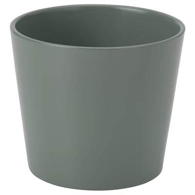 Enkel, modern, salviagrön cylindrisk kruka av lergods, designad av Ilse Crawford med rena linjer, perfekt för heminredning.
