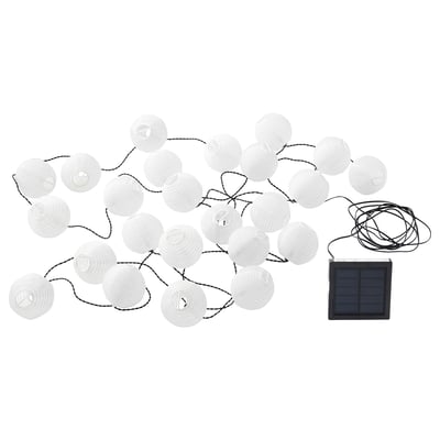 SOLARVET solar string lights - vita, runda skärmar, återvunnen polyester, dekorativ trädgårdsinredning