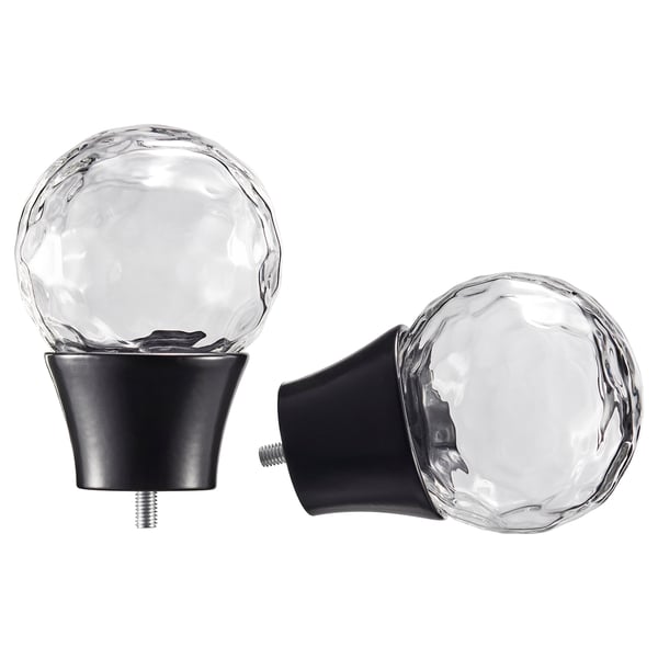 SOLBLOMMOSSA Ändknoppar, 1 par, svart/glas