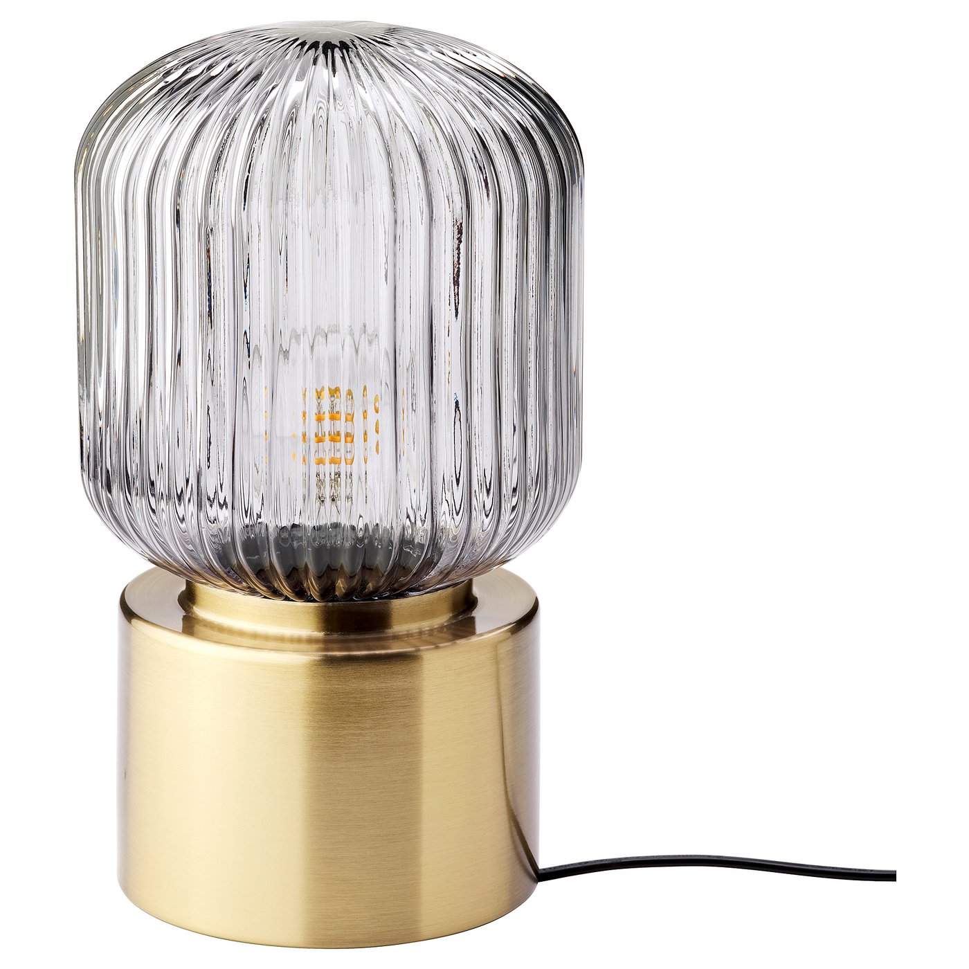 IKEA SOLKLINT bordslampa, mässing/grå klarglas, 28 cm
