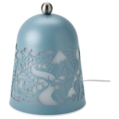 SOLSKUR LED bordslampa, ljusblå/förnicklad