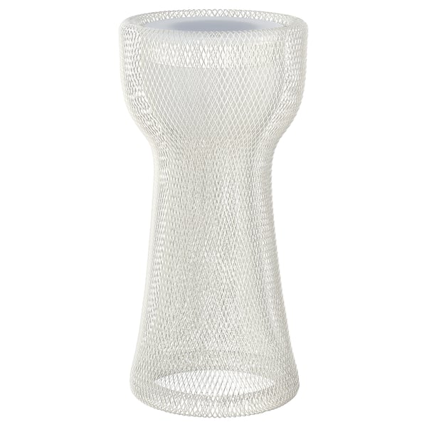 SOLVINDEN vit lampa. Elegant, cylindrisk design med intrikat nätmönster. Tillverkad av abs-plast och stål.