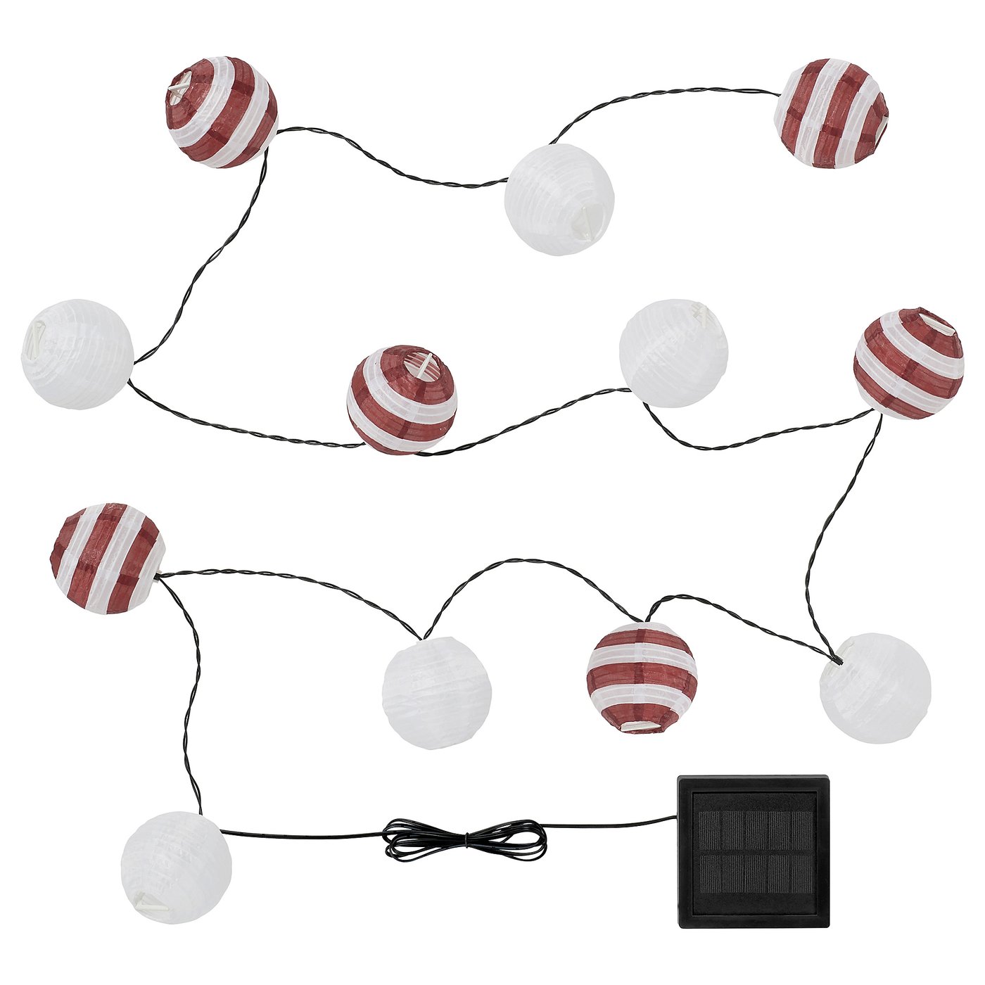 IKEA SOLVINDEN LED ljusslinga med 12 ljus, solcellsdriven utomhus/röd rand