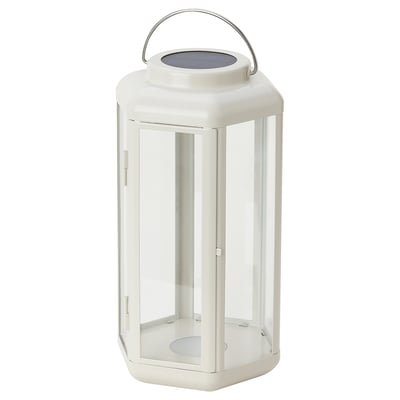 SOLVINDEN LED solcellsdriven bordslampa, lykta/beige, 28 cm