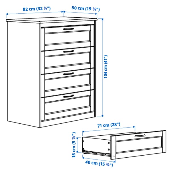 Illustration med mått för produkten: SONGESAND.