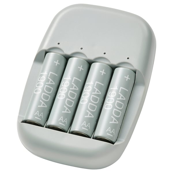 STENKOL / LADDA Batteriladdare och 4 batterier