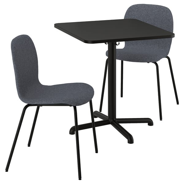 STENSELE / KARLPETTER Bord och 2 stolar - antracit antracit/Gunnared mellangrå svart 70x70 cm