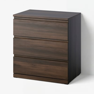 STORKLINTA Byrå med 3 lådor, mörkbrun/ekmönstrad, 70x50x75 cm