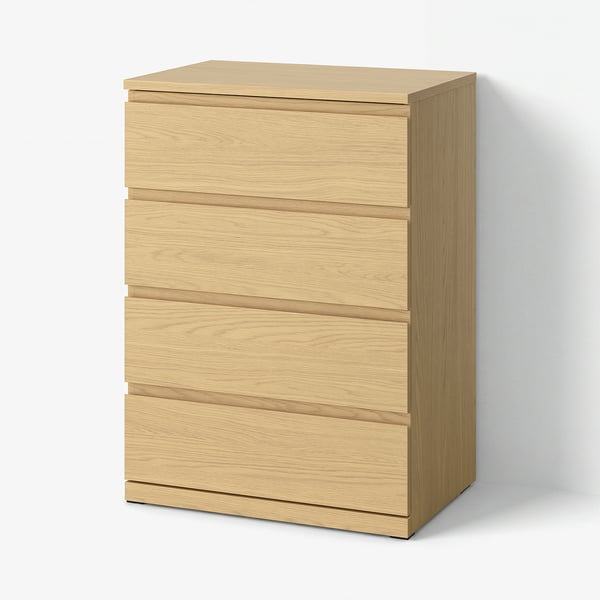 STORKLINTA Byrå med 4 lådor, ekmönstrad, 70x50x98 cm