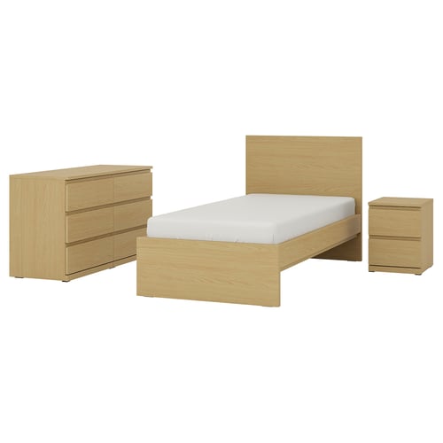 STORKLINTA Sovrumsmöbler, set om 3, ekmönstrad, 90x200 cm