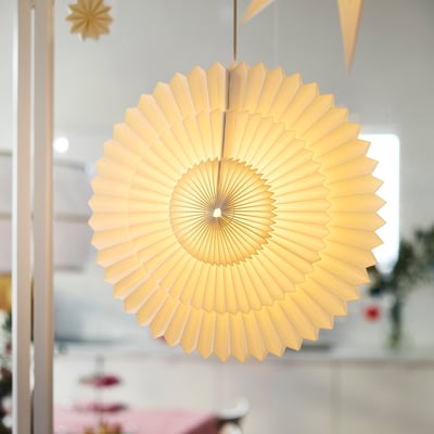 STRÅLA Lampskärm, papper plisserad/stjärna vit, 55 cm