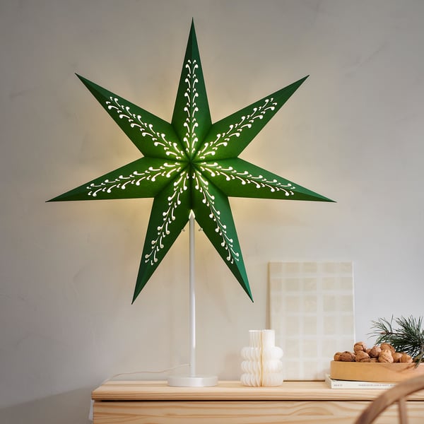 STRÅLA Lampskärm, papper stjärna/grön vit, 70 cm