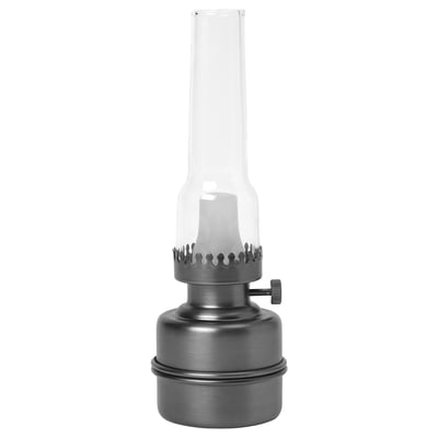 STRÅLA LED bordsdekoration, glas batteridriven/mörkgrå, 19 cm