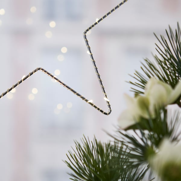 STRÅLA LED dekorationsbelysning, batteridriven/stjärnformad silverfärgad, 27 cm