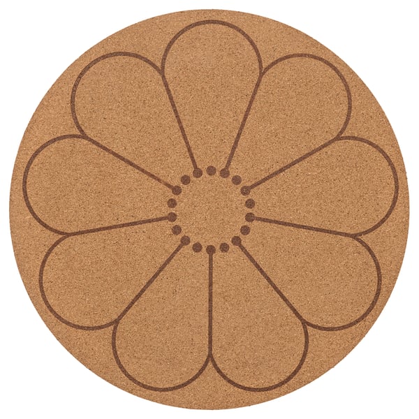 SVARTVIDE Tablett - kork/mönstrad blomma 35 cm