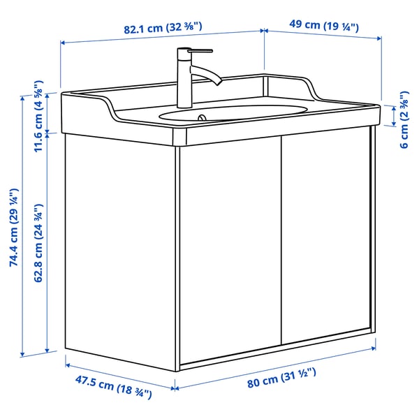 Illustration med mått för produkten: TÄNNFORSEN.