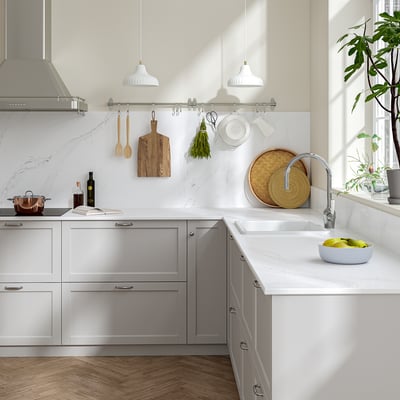 TÄRNHULT Måttbeställd väggplatta, vit/gråbeige marmormönstrad/glaskomposit, 1 m²x1.2 cm