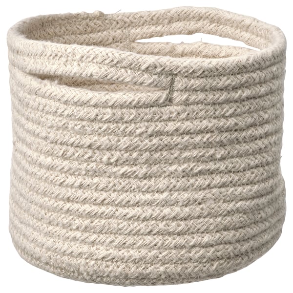 TJABBIG korg, naturlig benvit, vävd bomull, cylindrisk, robust.