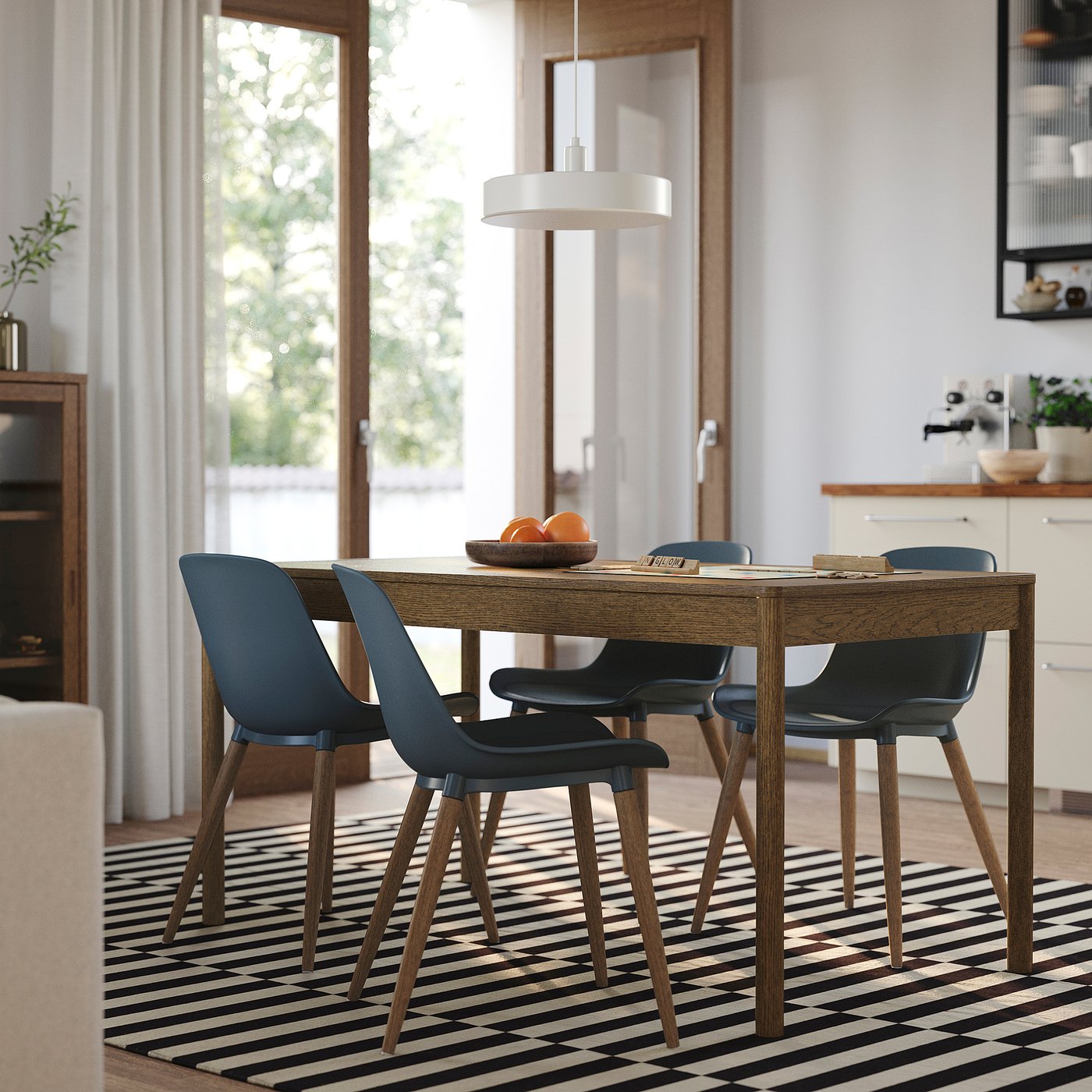 IKEA TONSTAD / GRÖNSTA bord och 4 stolar, brun ekfaner/gråturkos, 150x80 cm