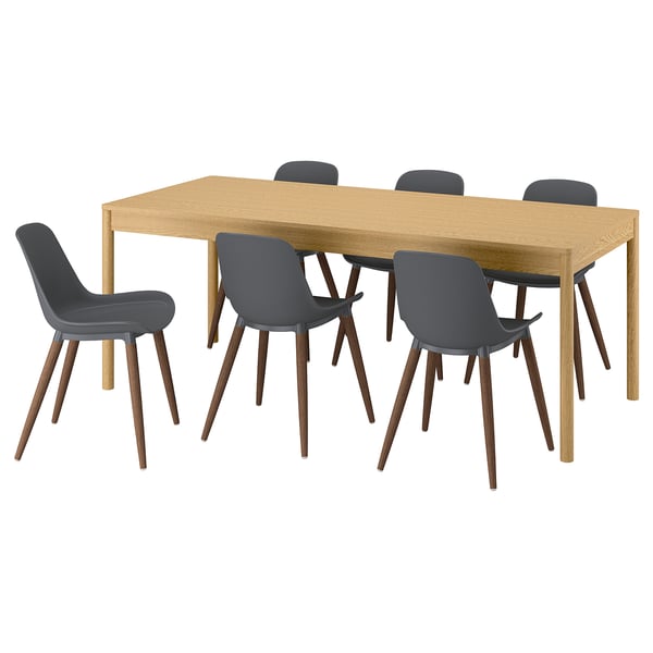 TONSTAD / GRÖNSTA Bord och 6 stolar, ekfaner/grå, 200x85 cm