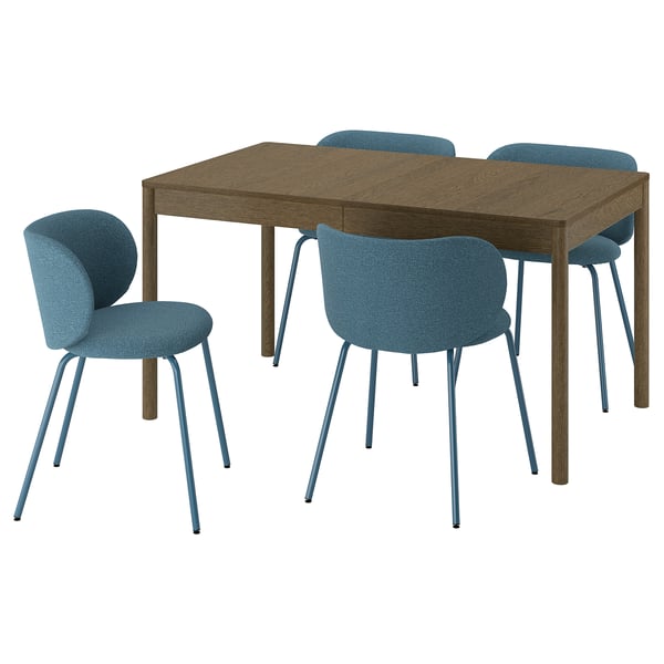 TONSTAD / KRYLBO Bord och 4 stolar, brunlaserad ekfaner/Axvall blå, 140/196x85 cm