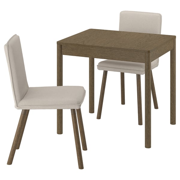 TONSTAD / TONSTAD Bord och 2 stolar - brun ekfaner/Fridtuna ljusbeige brun ekmönstrad 80/120x70 cm