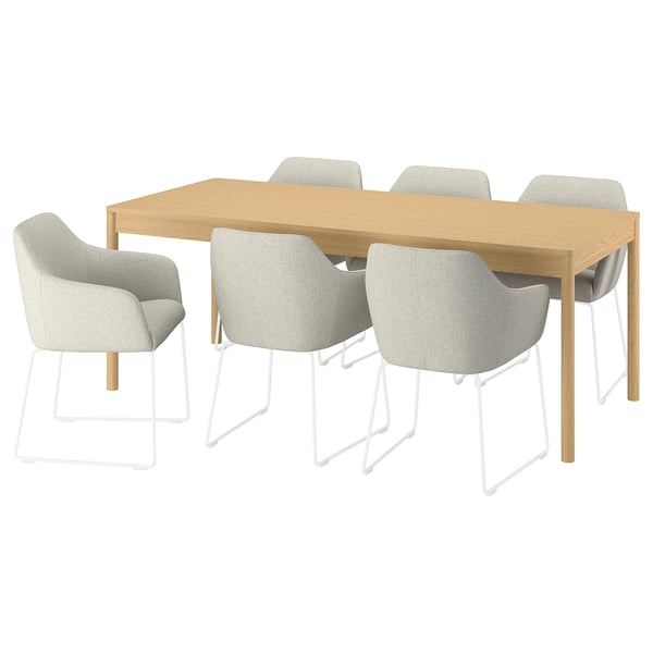 TONSTAD / TOSSBERG Bord och 6 stolar - ekfaner/Gunnared beige vit 200x85 cm