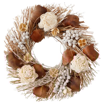 TORKA krans: neutrala toner, torkade växter, blommor, jute, rund, rustik design.