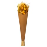 Knallgula torkade blommor i hög brun pappersstrut.