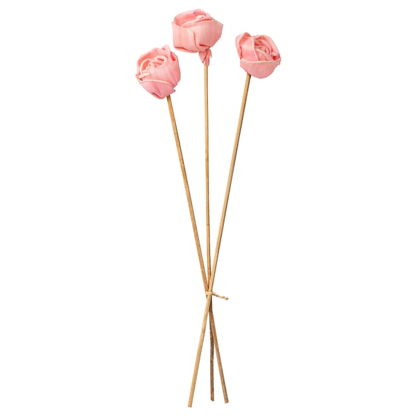TORKA: knallrosa torkade blommor på trästjälkar, handgjorda, triangelformade.