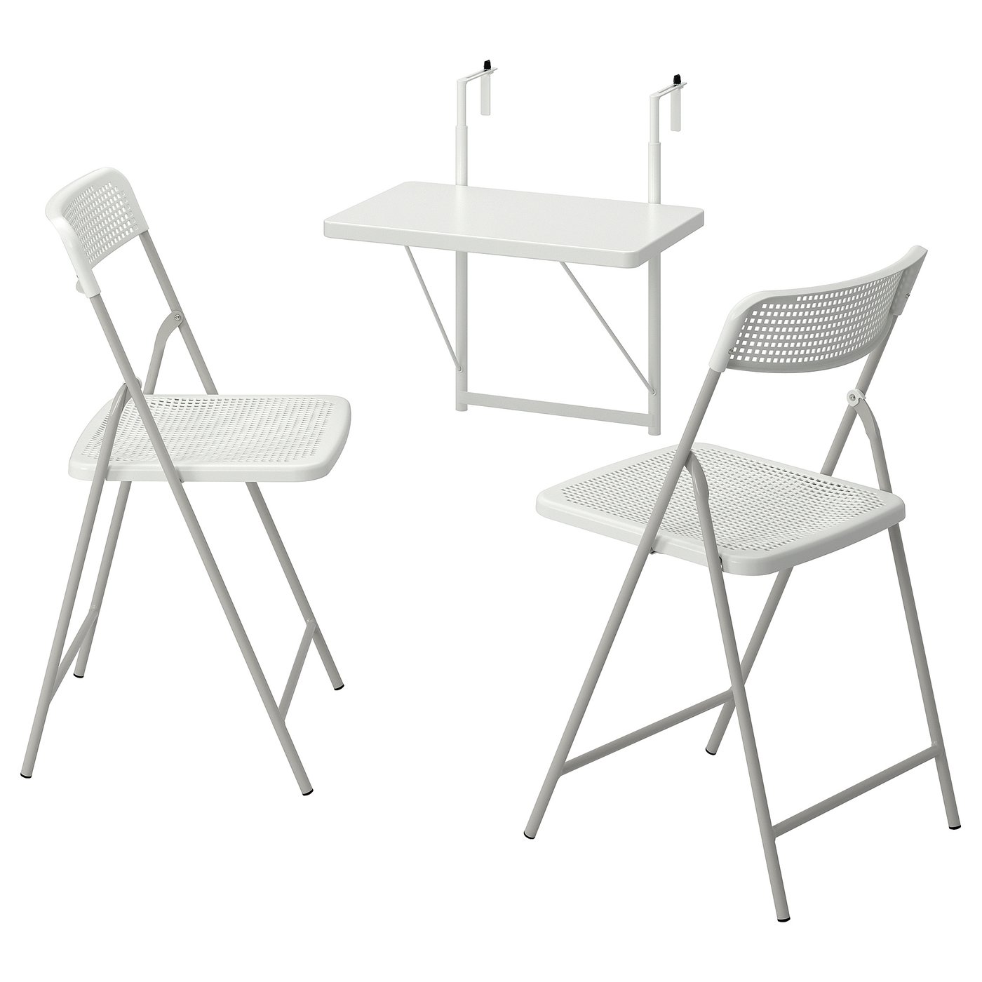 IKEA TORPARÖ bord f vägg+2 klappstolar, utomhus, vit/vit/grå, 50 cm