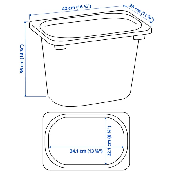 Illustration med mått för produkten: TROFAST.