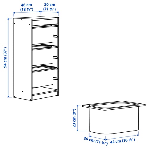 Illustration med mått för produkten: TROFAST.