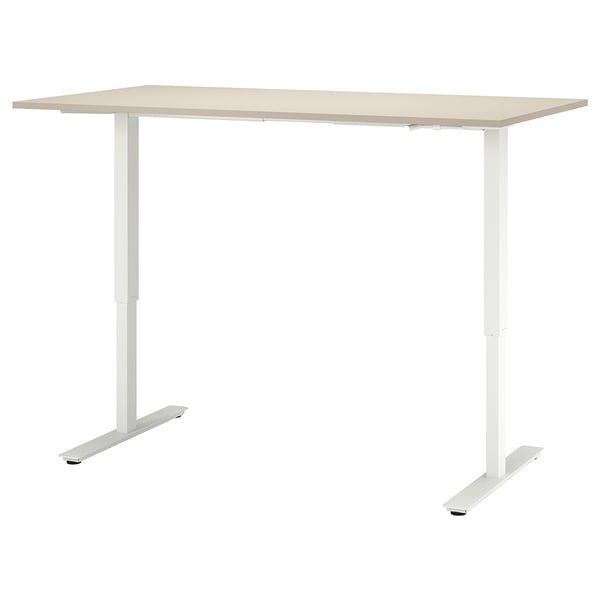 TROTTEN Skrivbord sitt/stå - beige/vit 160x80 cm