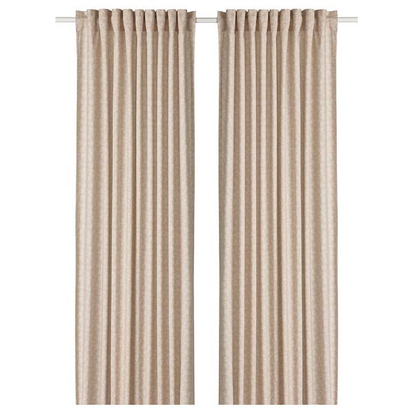 TRYSTÄVMAL Gardiner, 1 par - beige/vit/blommönster med veckband 145x250 cm