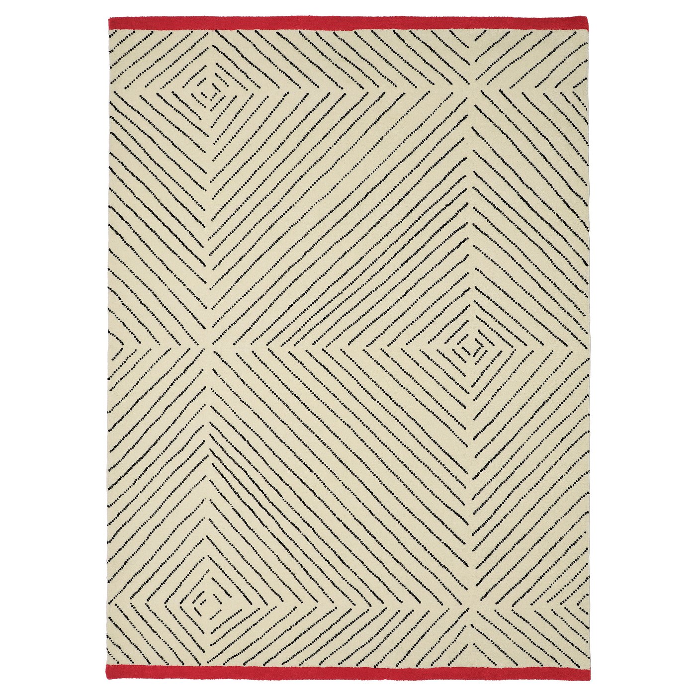 IKEA UNDERVISNING matta, kort lugg, off-white svart/handgjord, 170x240 cm